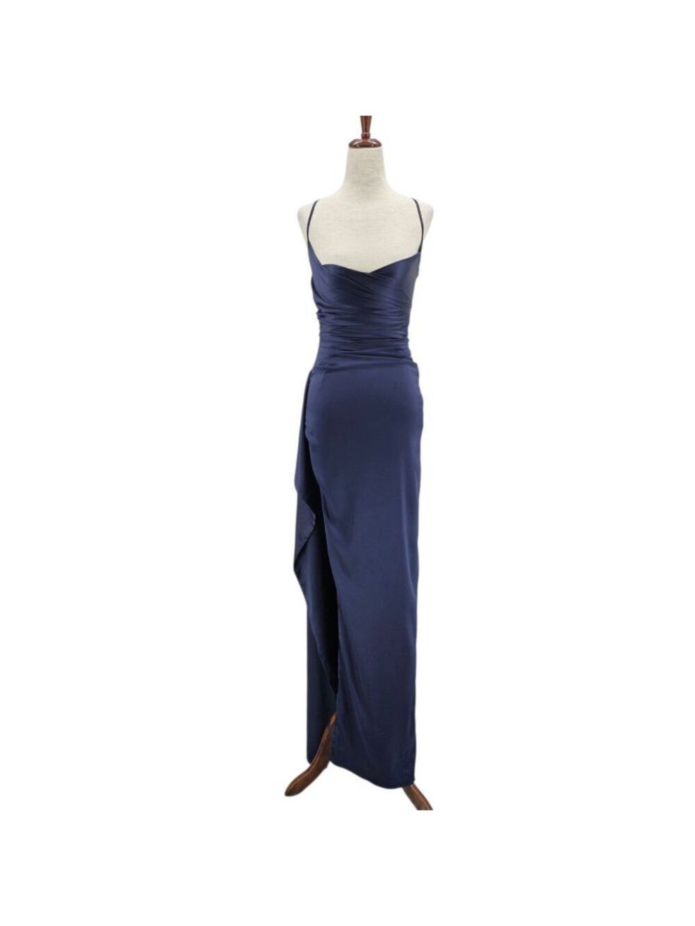 NEW Babyboo Fashion Womens XS Dress Helen Maxi Navy Blue Satin Gown Evening Wear